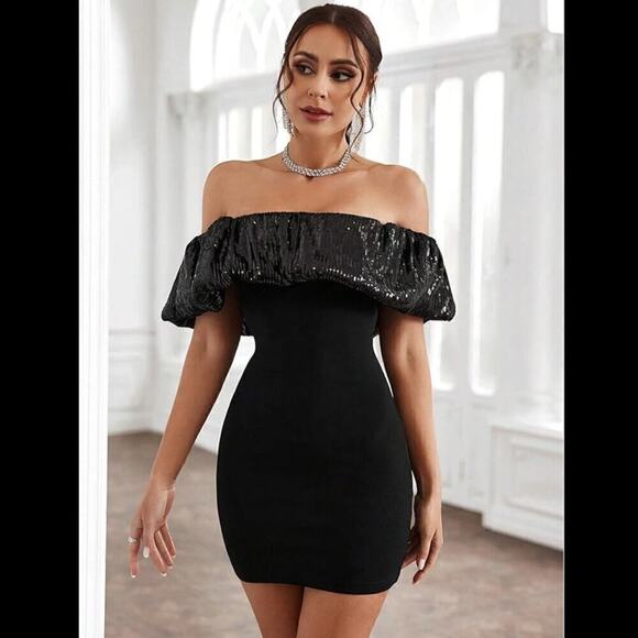 ZARA Off-Shoulder Velvet + Sequin Mini Dress 🖤✨ NWT - Picture 13 of 16